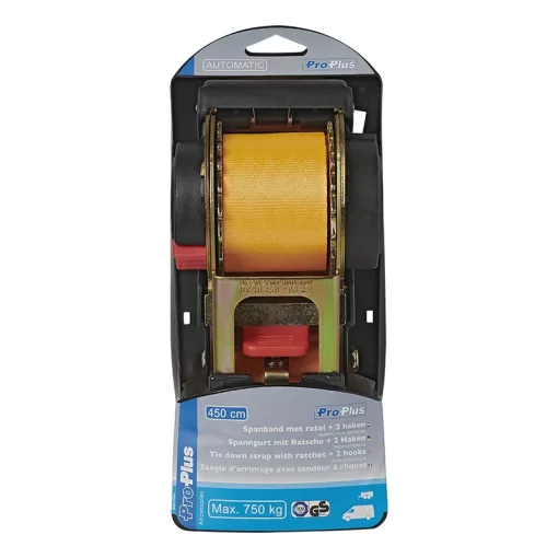 Spanband met ratel en 2 haken 350cm 320kg automatisch oprollend