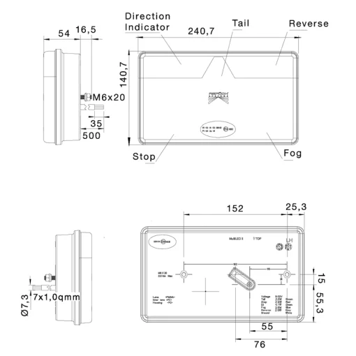 Aspöck MultiLED II rechts 9-32V 8 PIN's bajonet groen